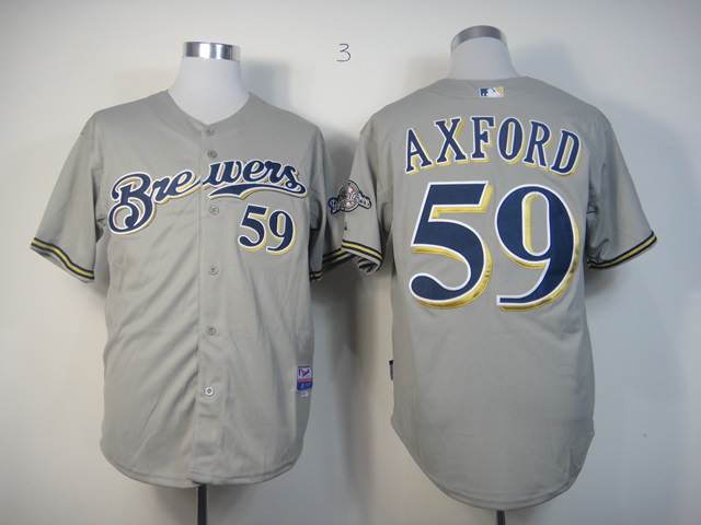 Men Milwaukee Brewers 59 Axford Grey MLB Jerseys